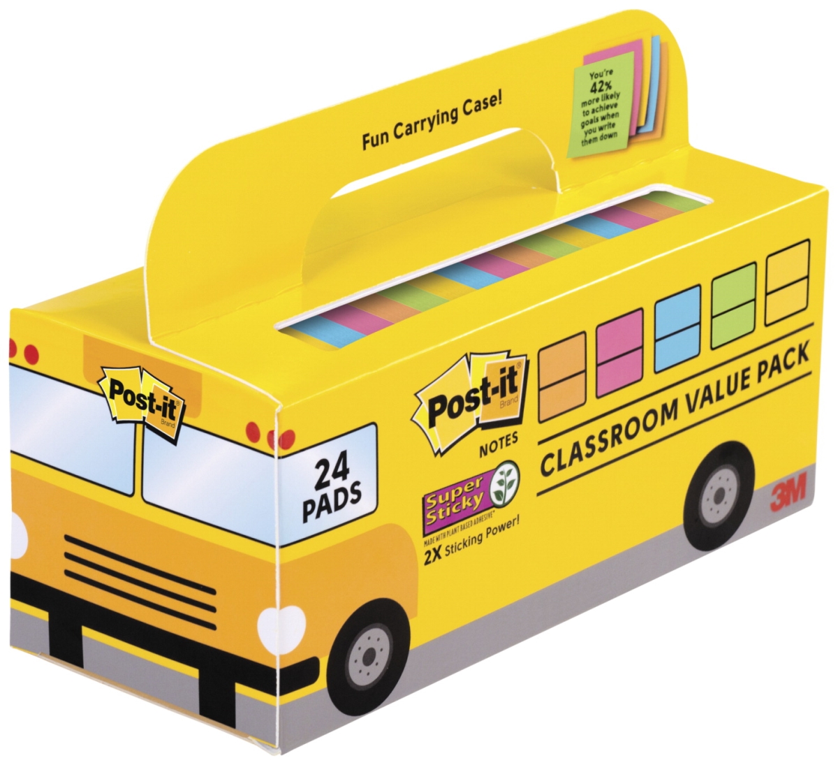 2021637 3 X 3 In. Super Sticky Notes Bus Pack, Assorted Color - Pack Of 24