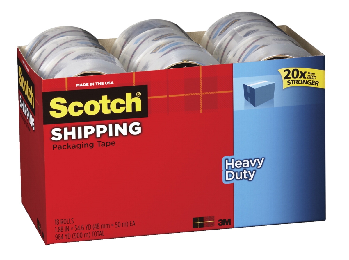 Scotch 1571887 Shipping Packaging Tape, 1.88 In. X 54.6 Yards, 18 Rolls