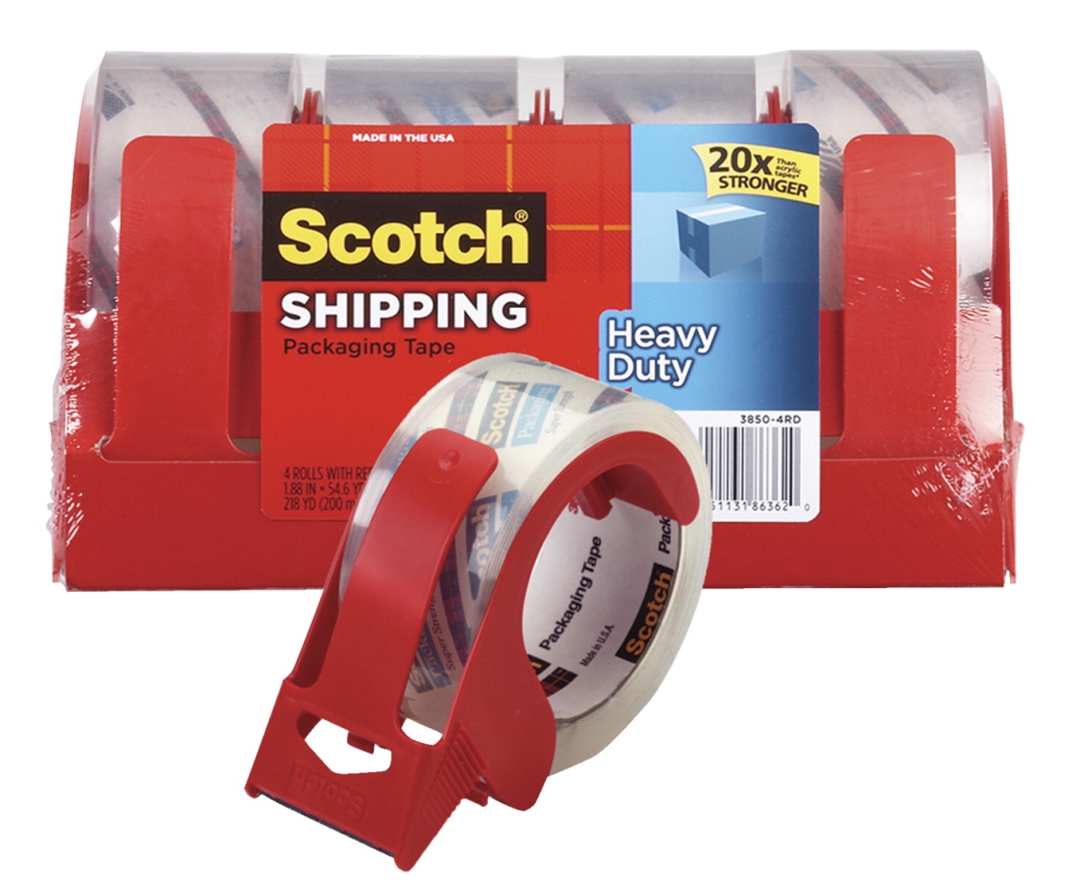 Scotch 1571888 Shipping Packaging Tape With Dispenser, 1.88 In. X 54.6 Yards - Pack Of 4