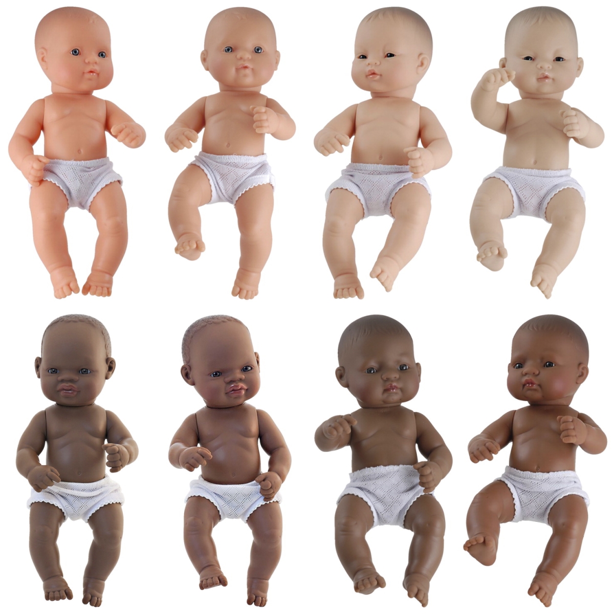 1576270 Multicultural Newborn Baby Dolls, Set Of 8, 12.625 In.