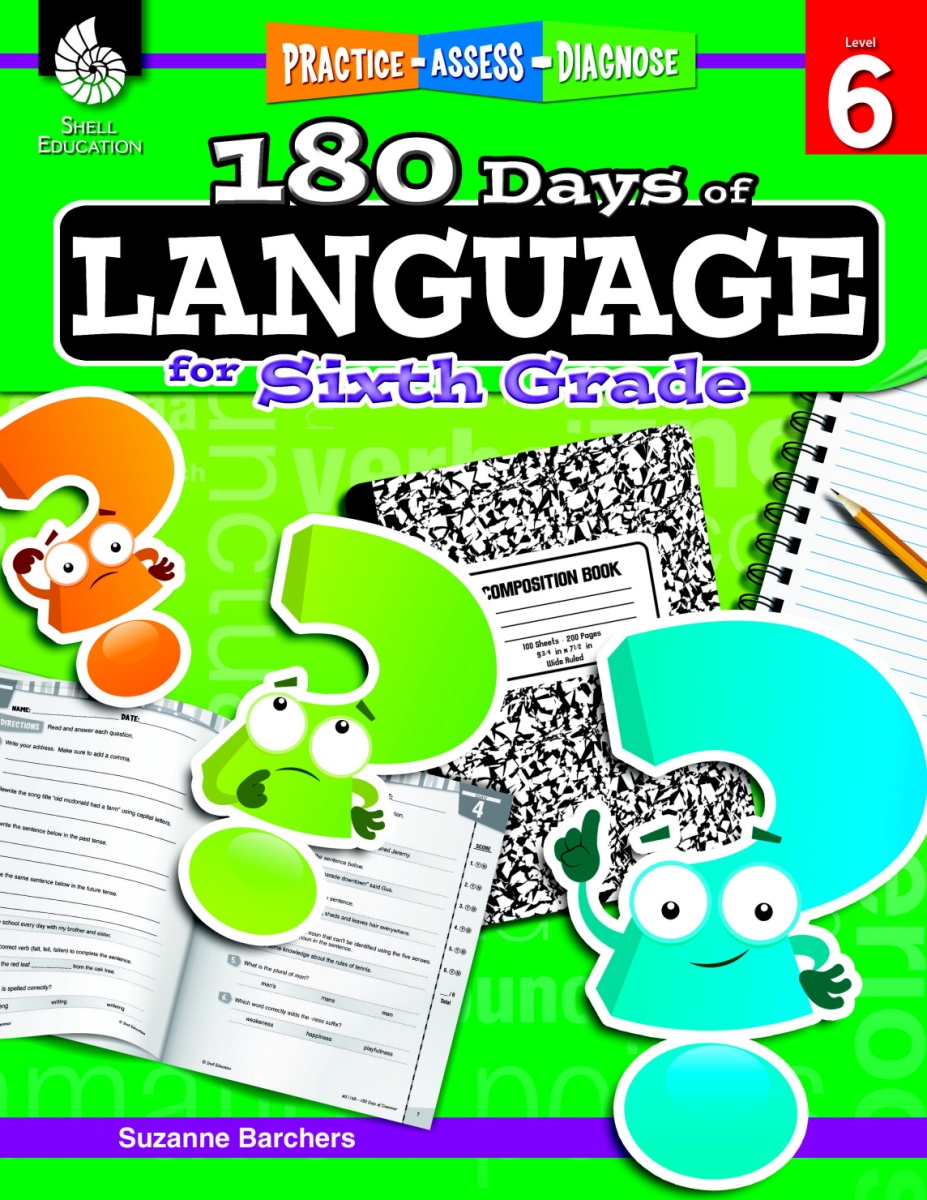 1495927 Practice Assess Diagnose - 180 Days Of Language Book, Grade 6