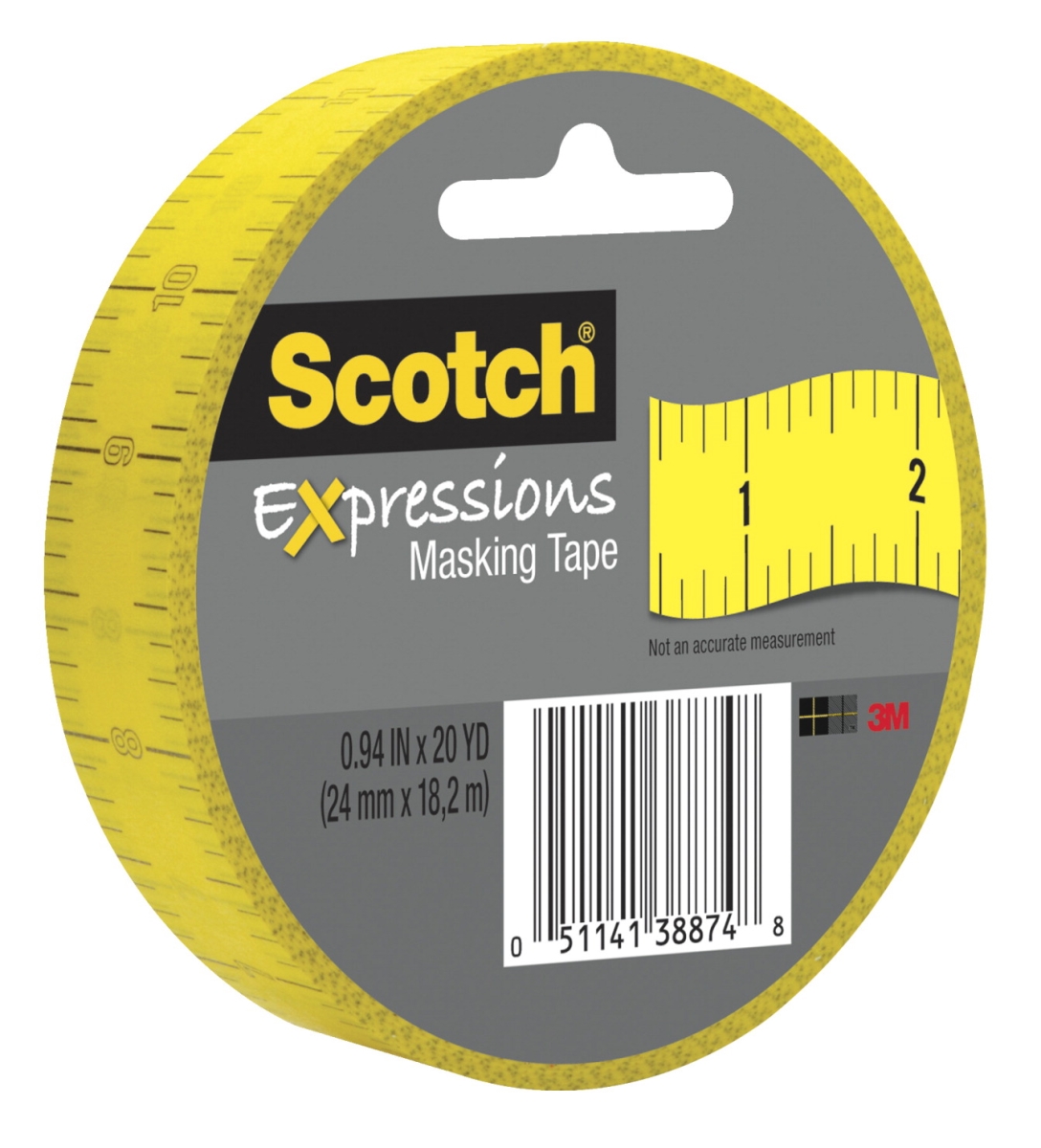 Scotch 1564379 Expressions Masking Tape, 0.94 In. X 20 Yards, Ruler Design