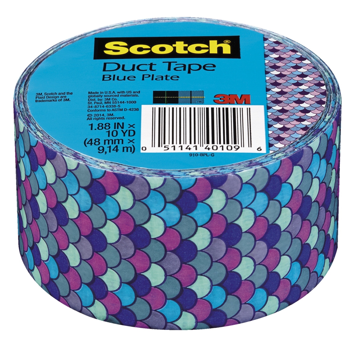 Scotch 1564346 Duct Tape, 1.88 In. X 10 Yards, Blue Plate