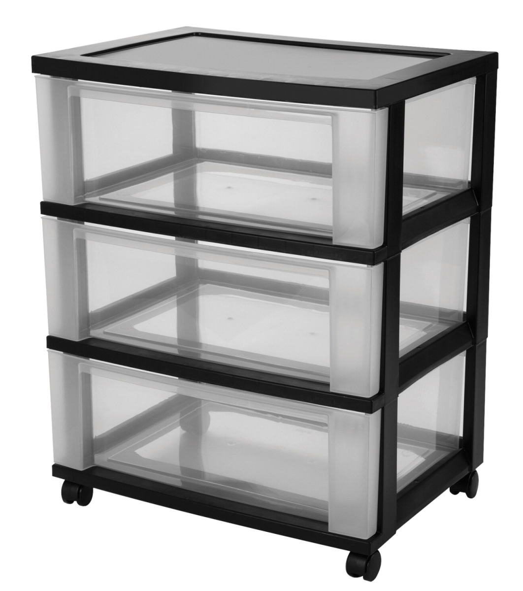1497196 3 Drawer Wide Cart, Black With Gray