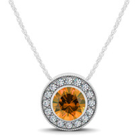 Ub-p-1371-cit-14kw-1 Elegant Color & Diamond Circle Pendant, Orange - One Size