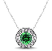 Ub-p-1371-em-14kw-1 Elegant Color & Diamond Circle Pendant, Green - One Size