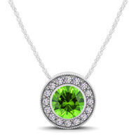 Elegant Color & Diamond Circle Pendant, Light Green - 3 Size
