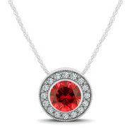 Ub-p-1371-rb-14kw-1 Elegant Color & Diamond Circle Pendant, Red - One Size