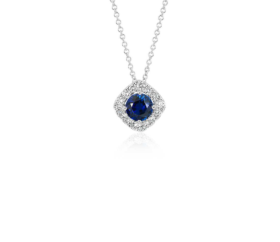 Ub-p-1371-sap-14kw-1 Elegant Color & Diamond Circle Pendant, Blue Sapphire - One Size