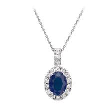 Ub-p-1371-sap-14kw-2 Elegant Color & Diamond Circle Pendant, Blue Sapphire - 2 Size