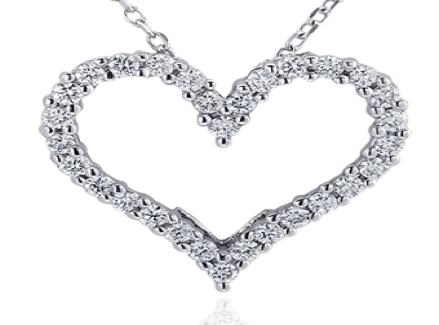 Pw29039-0.25 14kw H-si-2 0.25 Carat Classic 14k White Gold Heart Pendant, H Si-2 Round