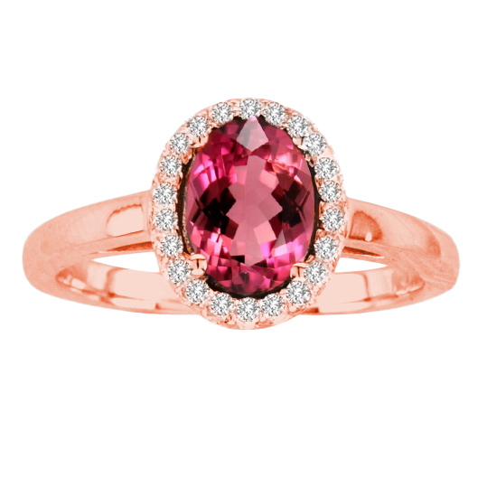 R50916-14r-rb-64-si-2 6 X 4 In. 14k Rose Gold Oval Rubilite Si-2 Gemstone Ring