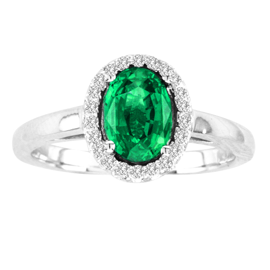 R50916-14w-em-64-i-1 6 X 4 In. 14k White Gold Oval Emerald I-1 Gemstone Ring