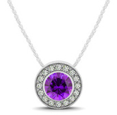 P31371am .50-14w H-si-2 14k White With Round Pendants, Natural Amethyst - 0.37ct