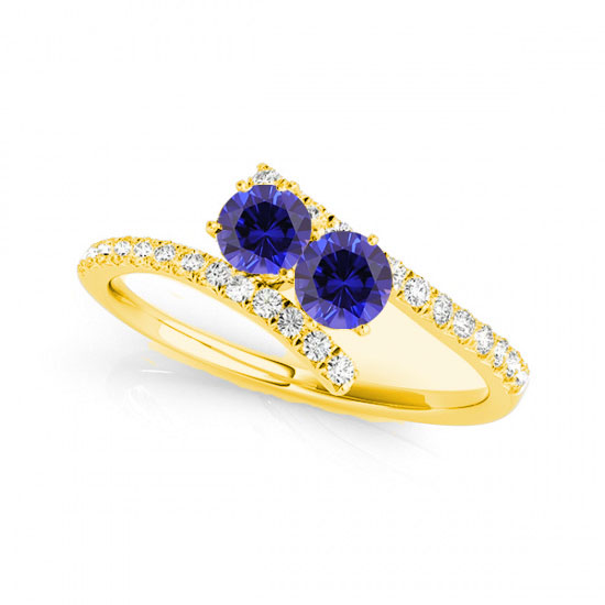 1.0 14k Yellow Gold Two Stone Rings, Si-2 Round