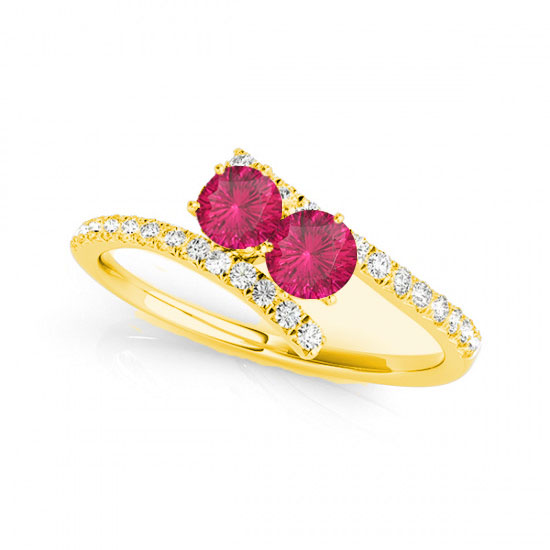 R781-RB-D-.75-14Y-i-1 0.75 14K Yellow Gold Rubilite Two Stone Rings, i-1 Round