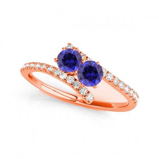 R781-S-D-1.0-14R-i-1 1.0 14K Rose Gold Sapphire Two Stone Rings, i-1 Round
