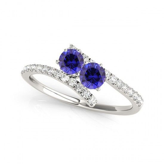 R781-s-d-1.0-14w-i-1 1.0 14k White Gold Sapphire Two Stone Rings, I-1 Round