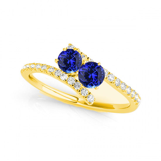 R781-tz-d-.25-14y-si-2 0.25 14k Yellow Gold Tanzanite Two Stone Rings, Si-2 Round