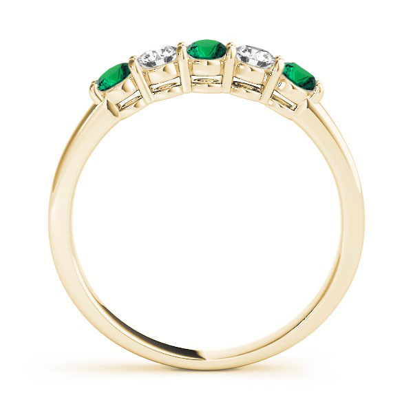 50633e-y.side Green & White 5 Stones Wedding Band - 14k Yellow Gold