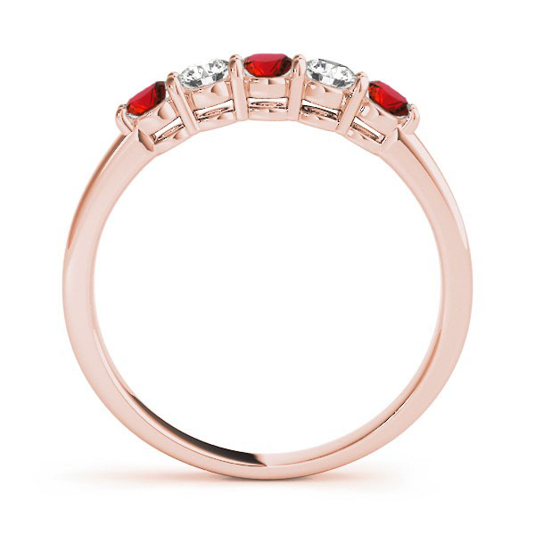 50633r-r.side Red & White 5 Stones Wedding Band - 14k Rose Gold