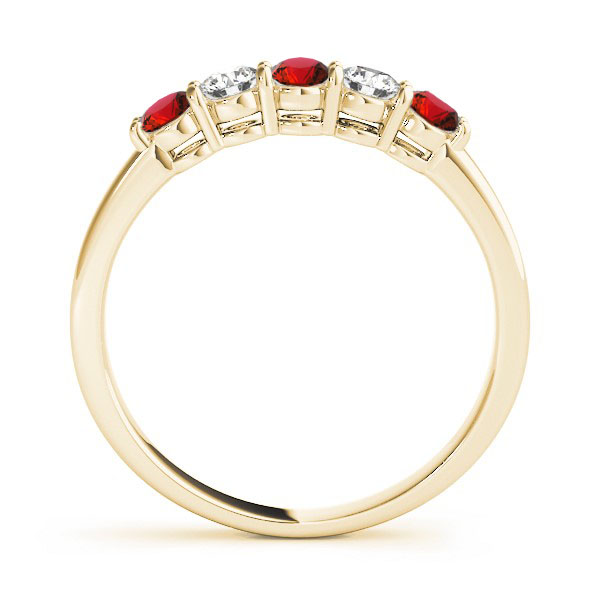 50633r-y.side Red & White 5 Stones Wedding Band - 14k Yellow Gold