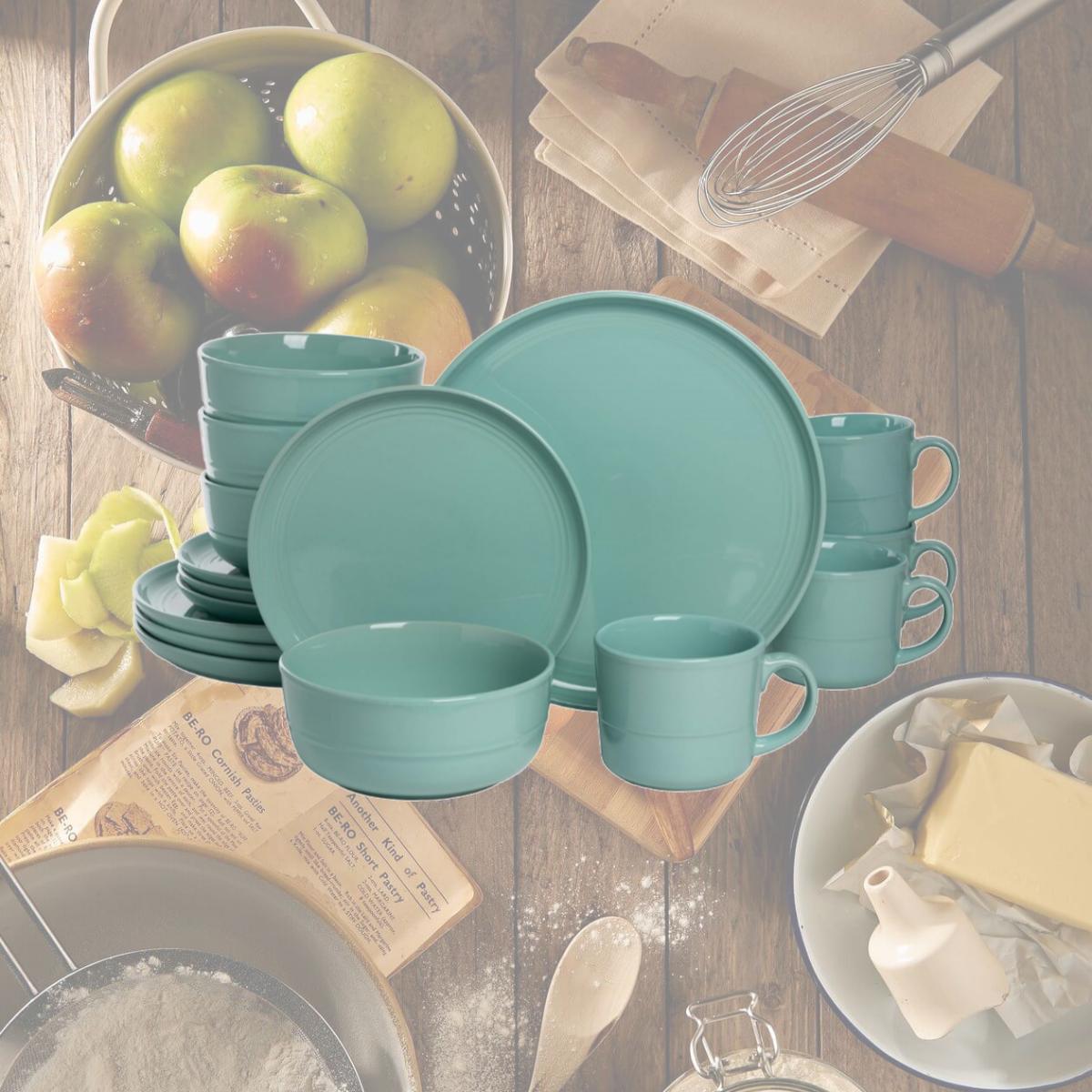 Picture of 10 Strawberry Street DBL-16-SF 16 Piece Double Line Dinnerware Set, Seafoam