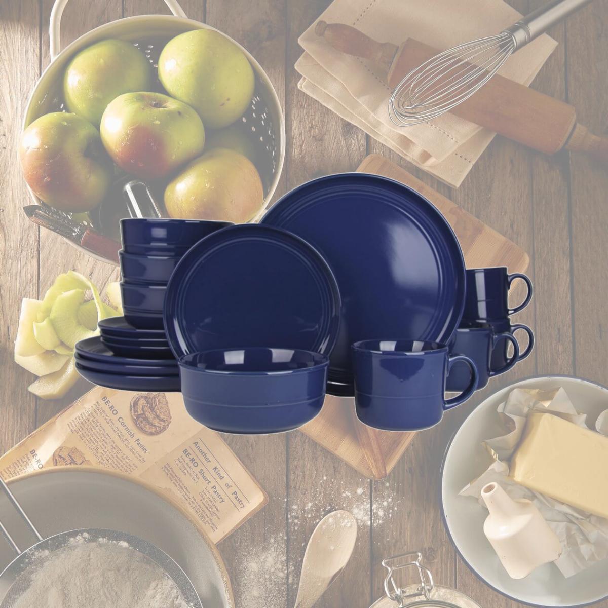 Picture of 10 Strawberry Street DBL-16-CBLT 16 Piece Double Line Dinnerware Set, Cobalt Blue