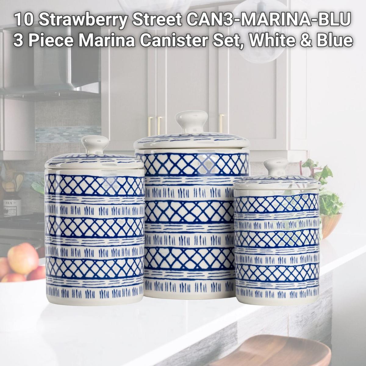 Picture of 10 Strawberry Street CAN3-MARINA-BLU 3 Piece Marina Canister Set, White & Blue