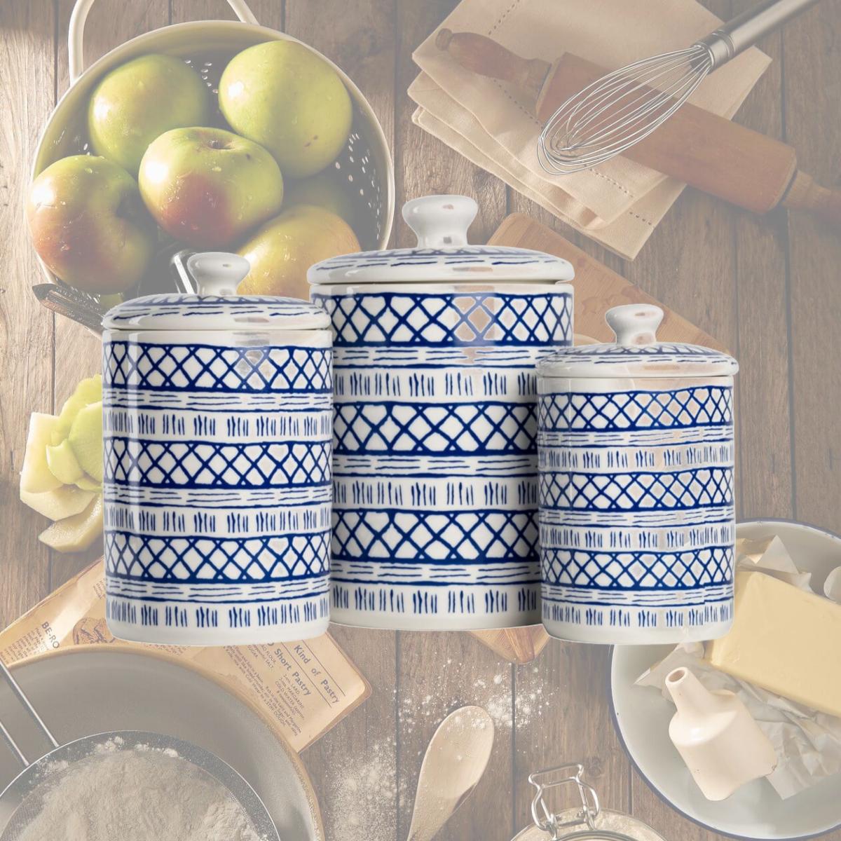 Picture of 10 Strawberry Street CAN3-MARINA-BLU 3 Piece Marina Canister Set, White & Blue