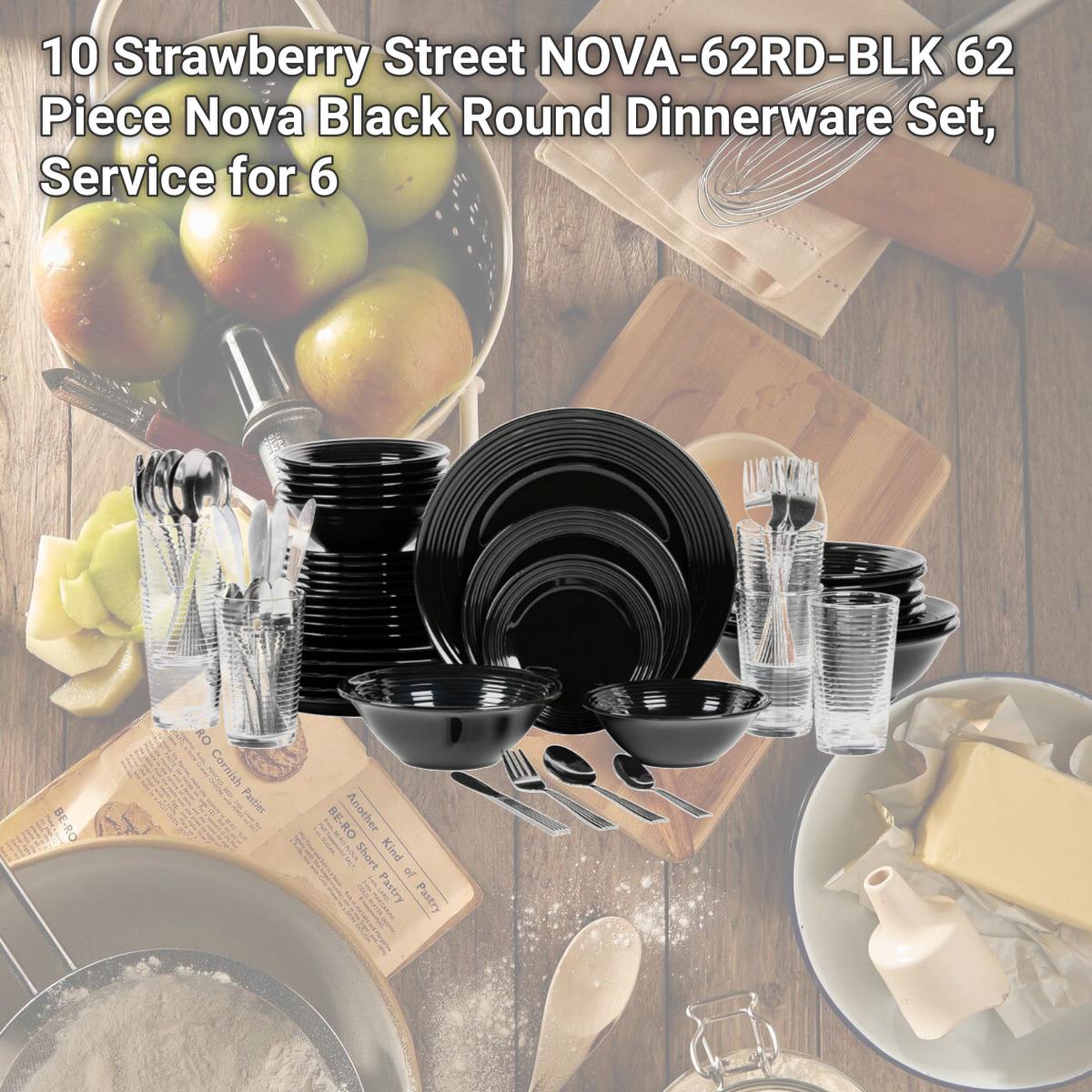 Picture of 10 Strawberry Street NOVA-62RD-BLK 62 Piece Nova Black Round Dinnerware Set, Service for 6