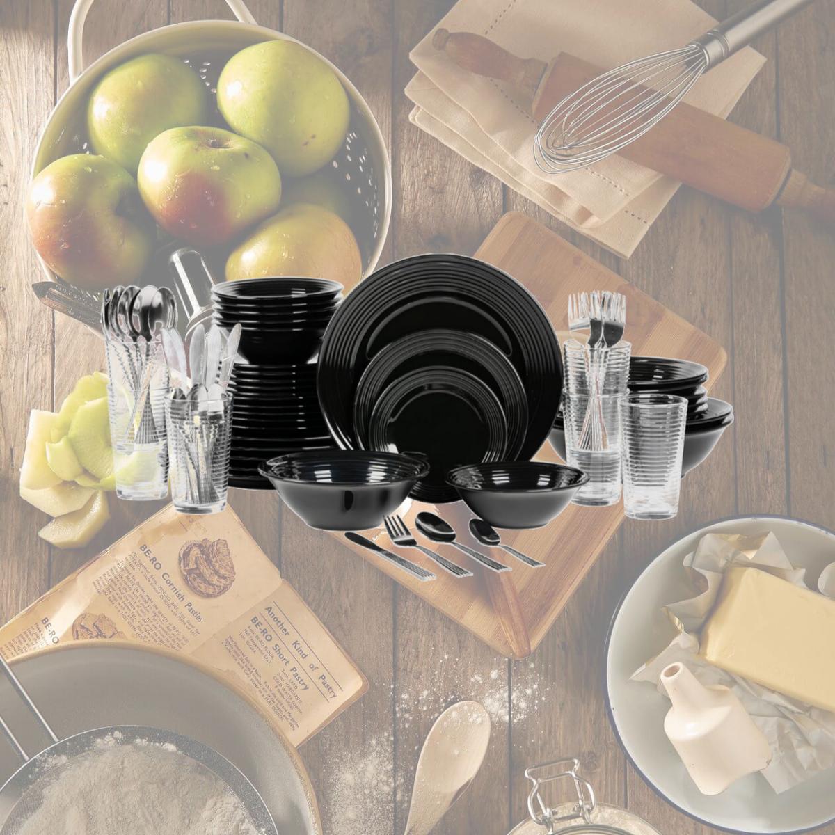 Picture of 10 Strawberry Street NOVA-62RD-BLK 62 Piece Nova Black Round Dinnerware Set, Service for 6