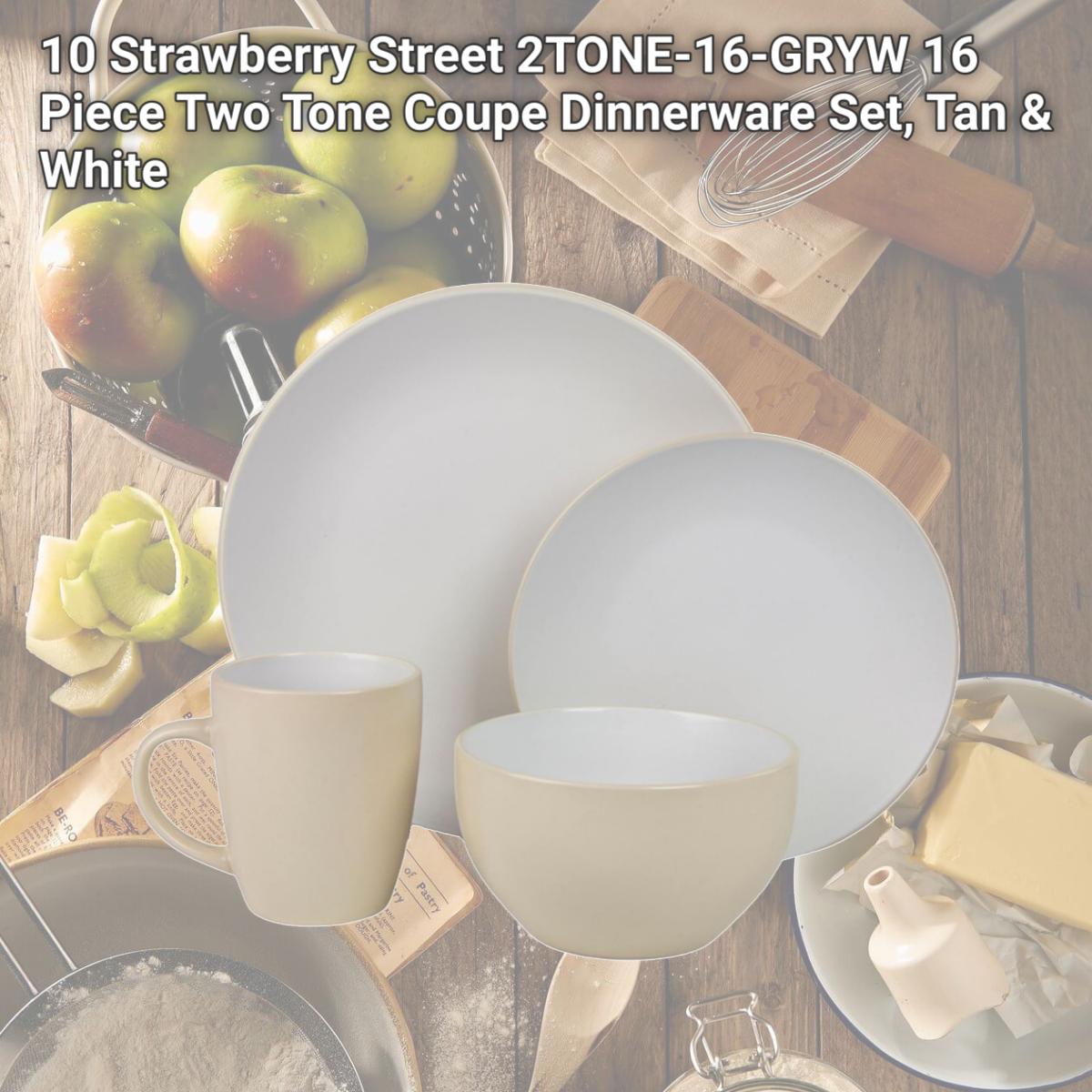 Picture of 10 Strawberry Street 2TONE-16-GRYW 16 Piece Two Tone Coupe Dinnerware Set, Tan & White