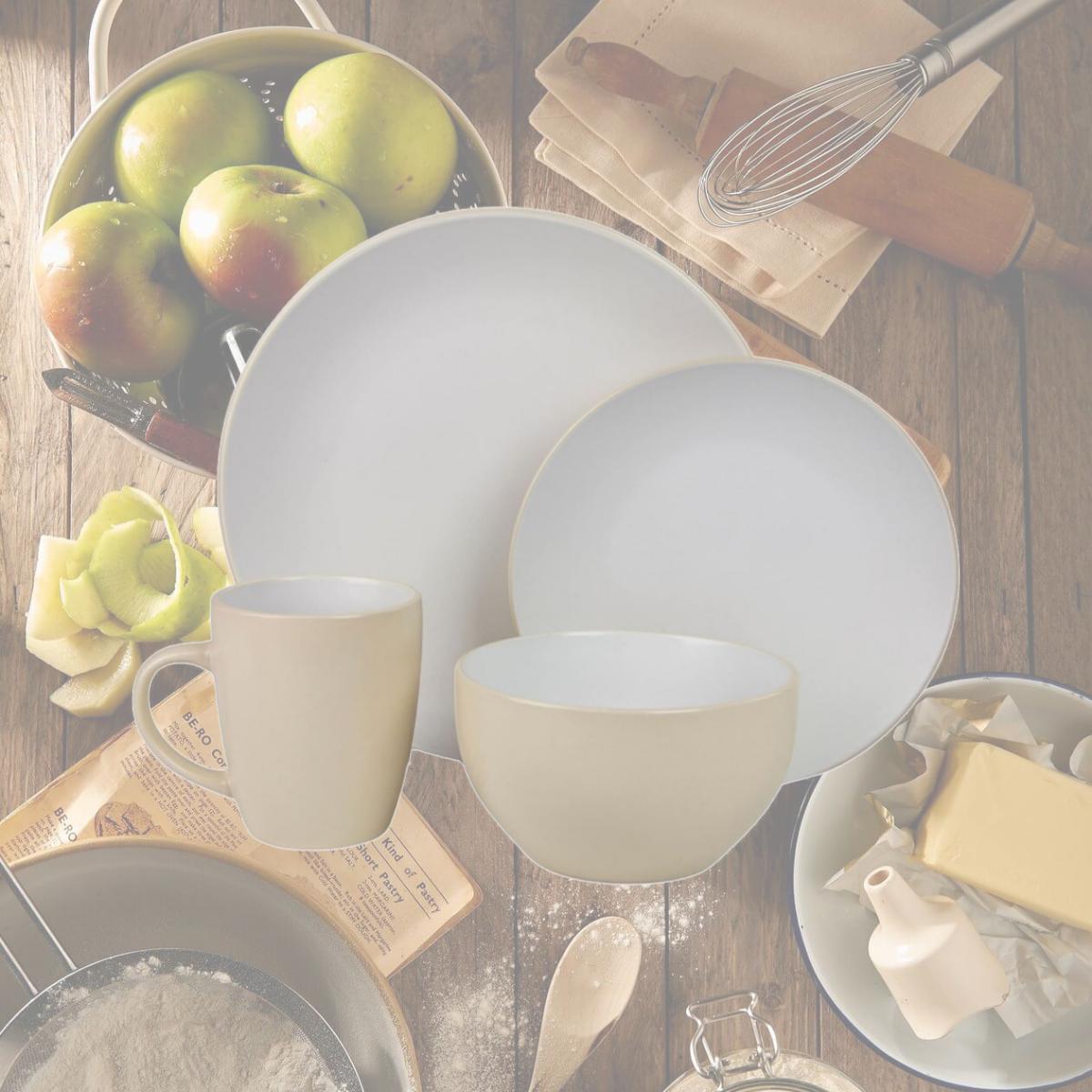 Picture of 10 Strawberry Street 2TONE-16-GRYW 16 Piece Two Tone Coupe Dinnerware Set, Tan & White