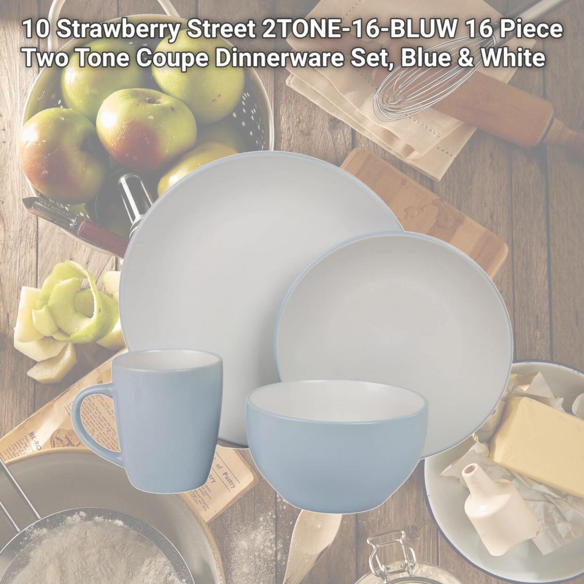 Picture of 10 Strawberry Street 2TONE-16-BLUW 16 Piece Two Tone Coupe Dinnerware Set, Blue & White