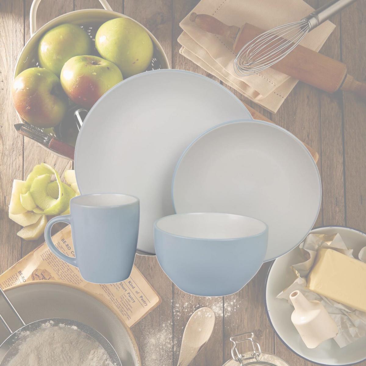 Picture of 10 Strawberry Street 2TONE-16-BLUW 16 Piece Two Tone Coupe Dinnerware Set, Blue & White