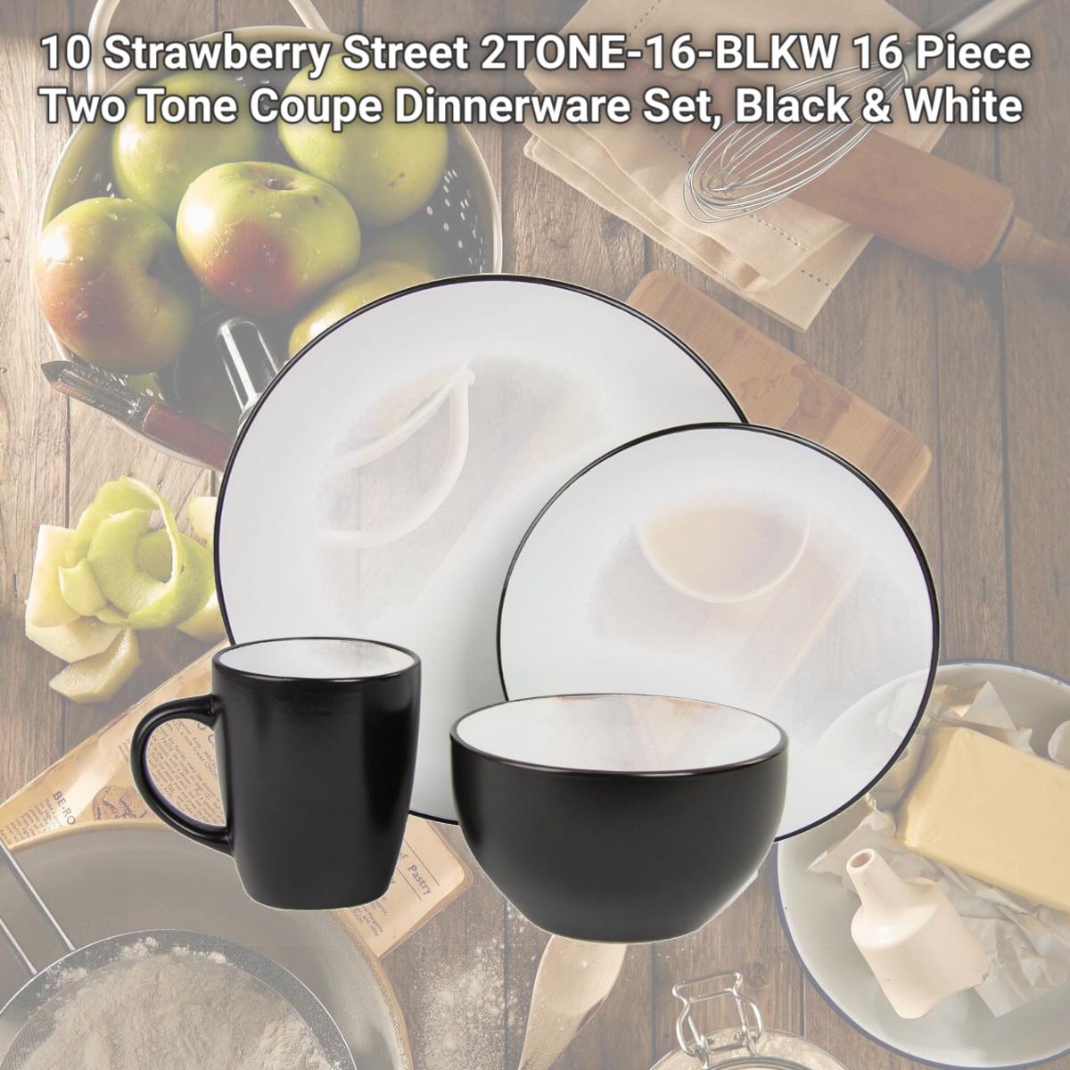 Picture of 10 Strawberry Street 2TONE-16-BLKW 16 Piece Two Tone Coupe Dinnerware Set, Black & White
