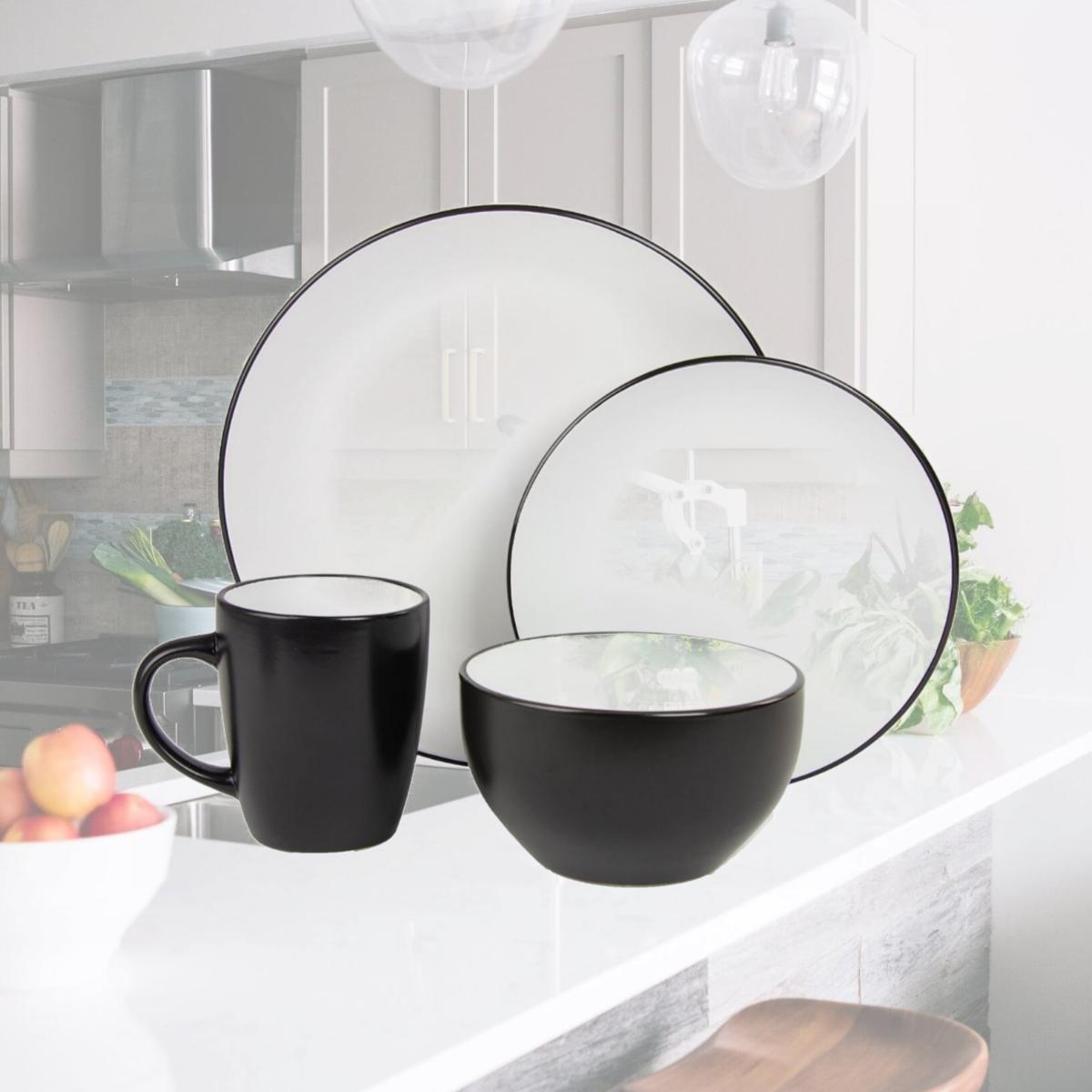 Picture of 10 Strawberry Street 2TONE-16-BLKW 16 Piece Two Tone Coupe Dinnerware Set, Black & White