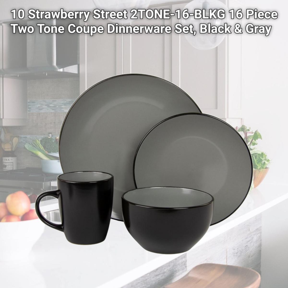 Picture of 10 Strawberry Street 2TONE-16-BLKG 16 Piece Two Tone Coupe Dinnerware Set, Black & Gray
