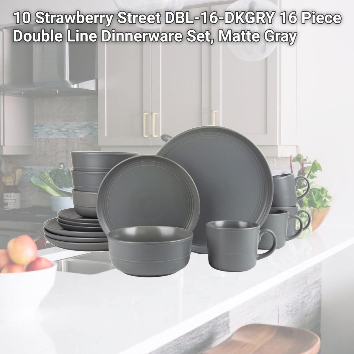 Picture of 10 Strawberry Street DBL-16-DKGRY 16 Piece Double Line Dinnerware Set, Matte Gray