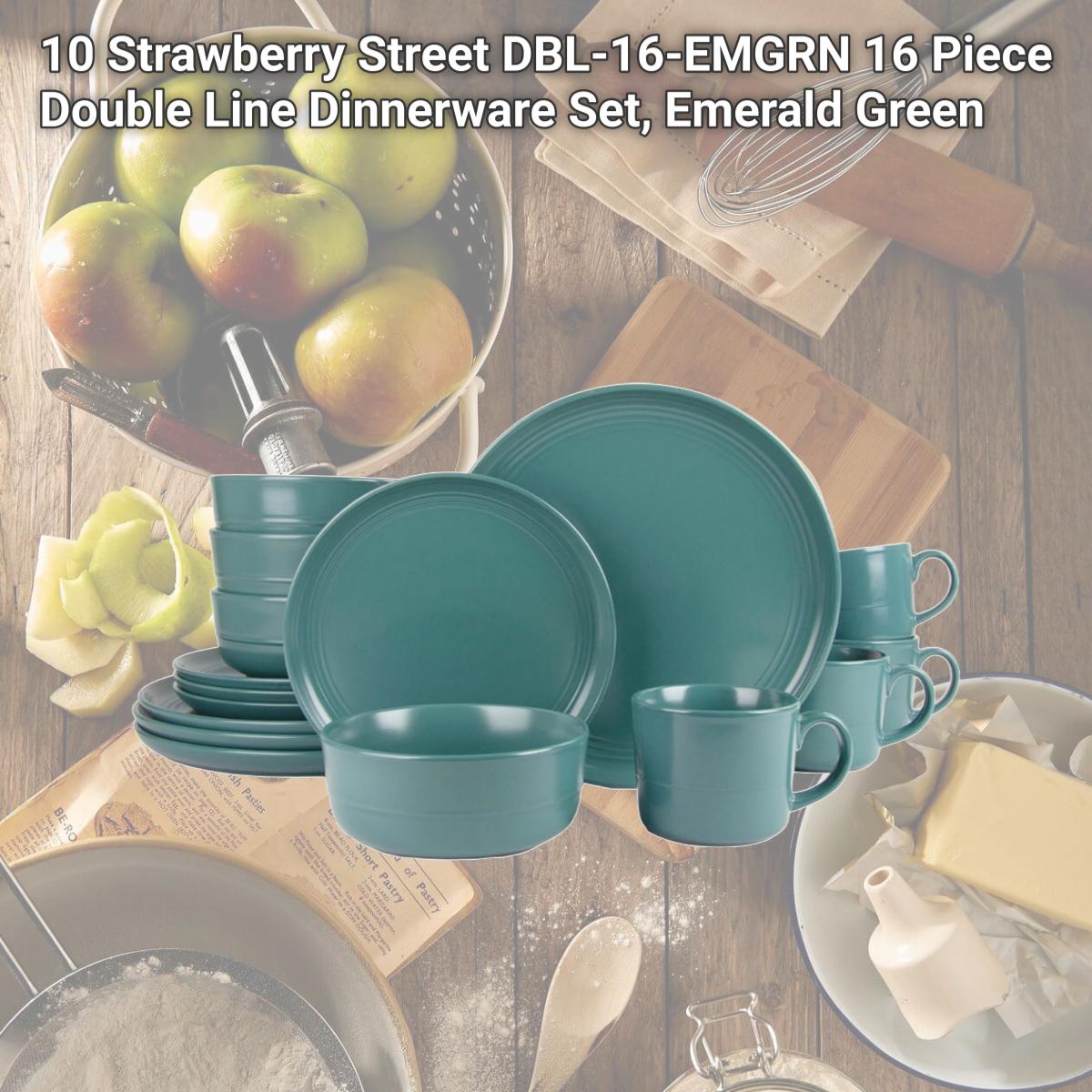 Picture of 10 Strawberry Street DBL-16-EMGRN 16 Piece Double Line Dinnerware Set, Emerald Green