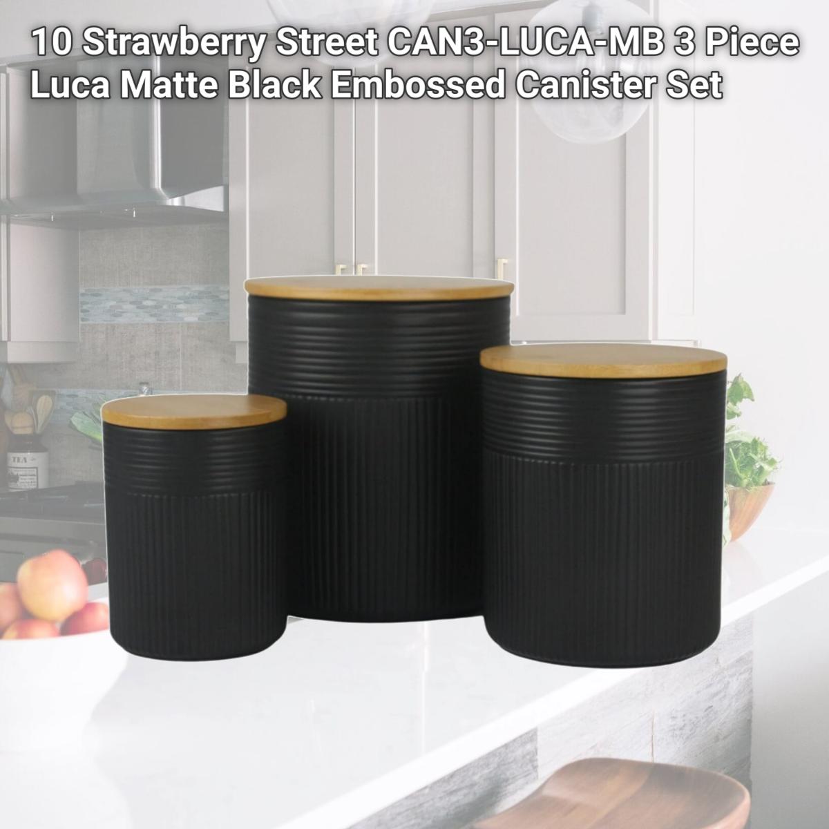 Picture of 10 Strawberry Street CAN3-LUCA-MB 3 Piece Luca Matte Black Embossed Canister Set