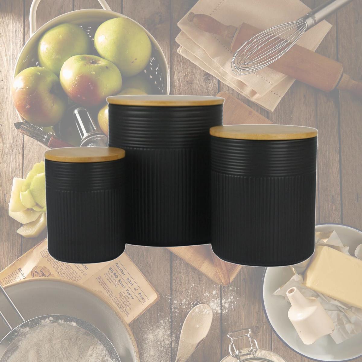 Picture of 10 Strawberry Street CAN3-LUCA-MB 3 Piece Luca Matte Black Embossed Canister Set