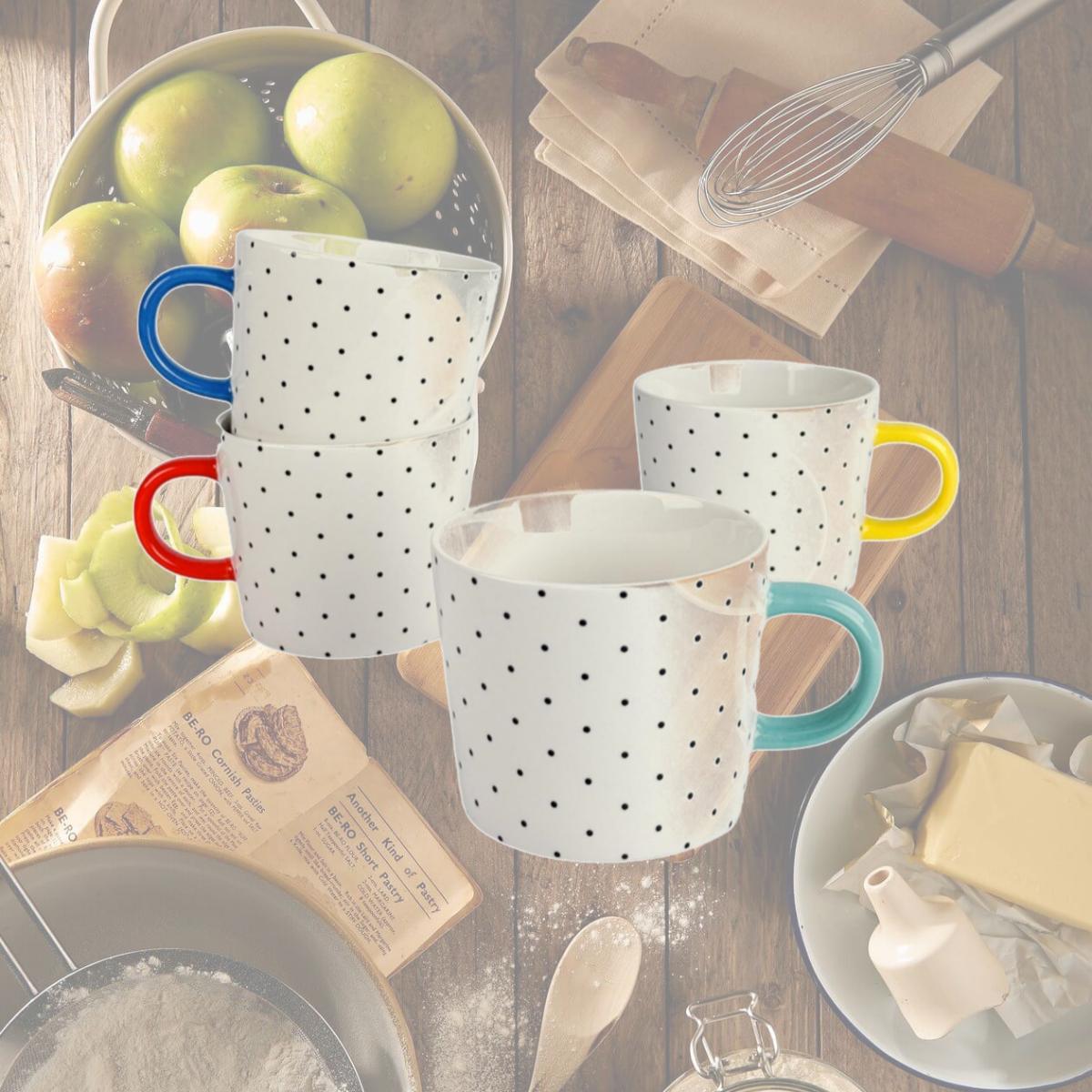 Picture of 10 Strawberry Street OOGLE-4MUG-ASST 13 fl oz Oogle Polka Dot Mug with Assorted Bright Color Handle, White - Set of 4