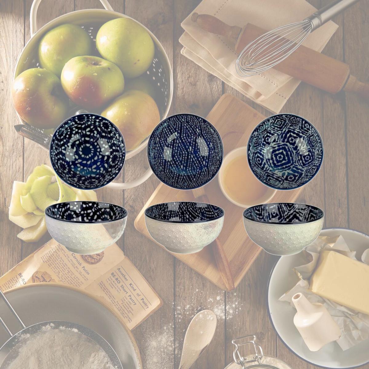 Picture of 10 Strawberry Street MED-EPPBWL-BLU-6 6.5 in. Embossed Shibori Pad Print Cereal Bowls, Blue & White - Set of 6