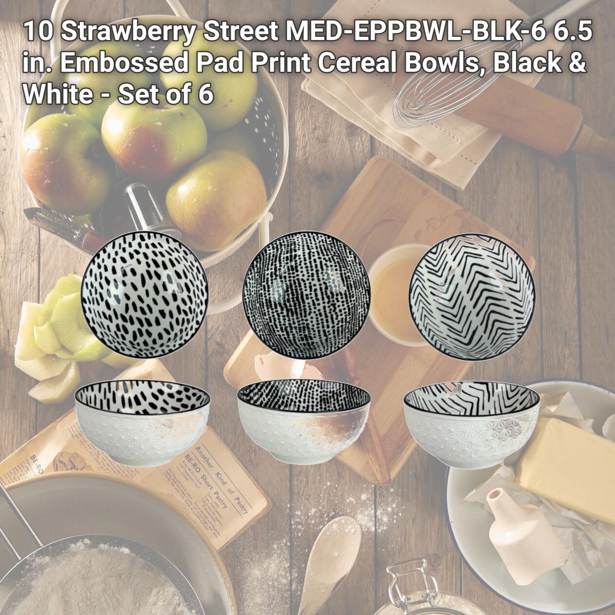 Picture of 10 Strawberry Street MED-EPPBWL-BLK-6 6.5 in. Embossed Pad Print Cereal Bowls, Black & White - Set of 6