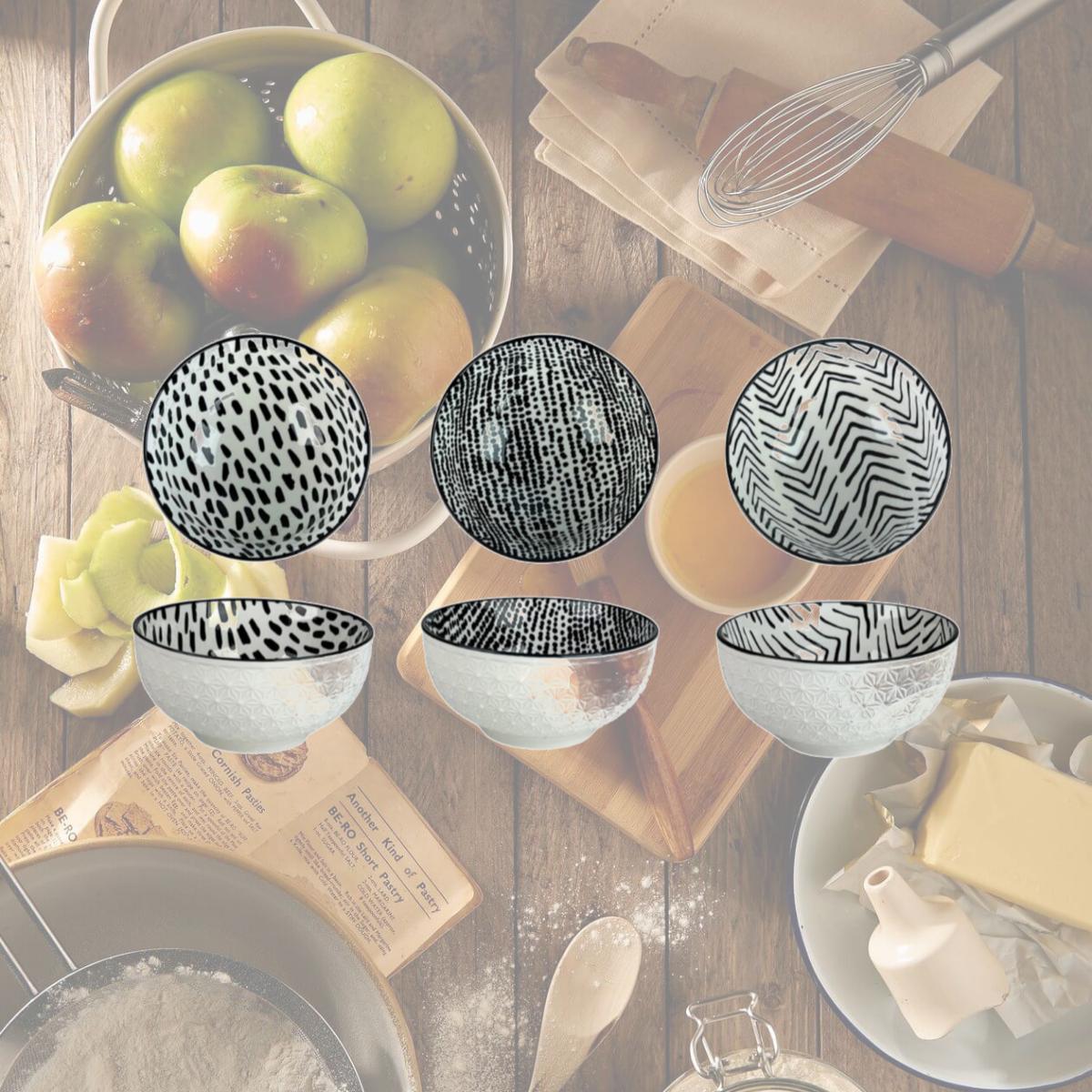 Picture of 10 Strawberry Street MED-EPPBWL-BLK-6 6.5 in. Embossed Pad Print Cereal Bowls, Black & White - Set of 6
