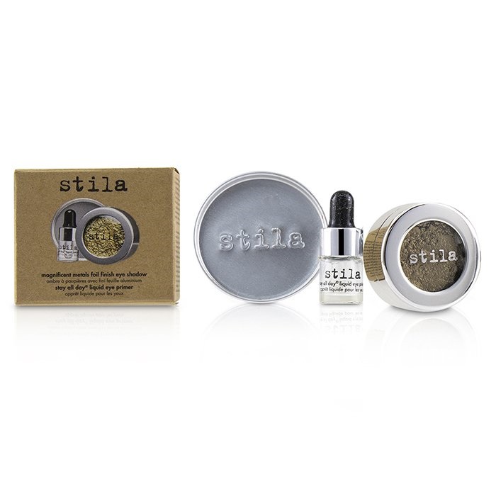 228323 2 Piece Magnificent Metals Foil Finish Eye Shadow With Mini Stay All Day Liquid Eye Primer - Vintage Black Gold
