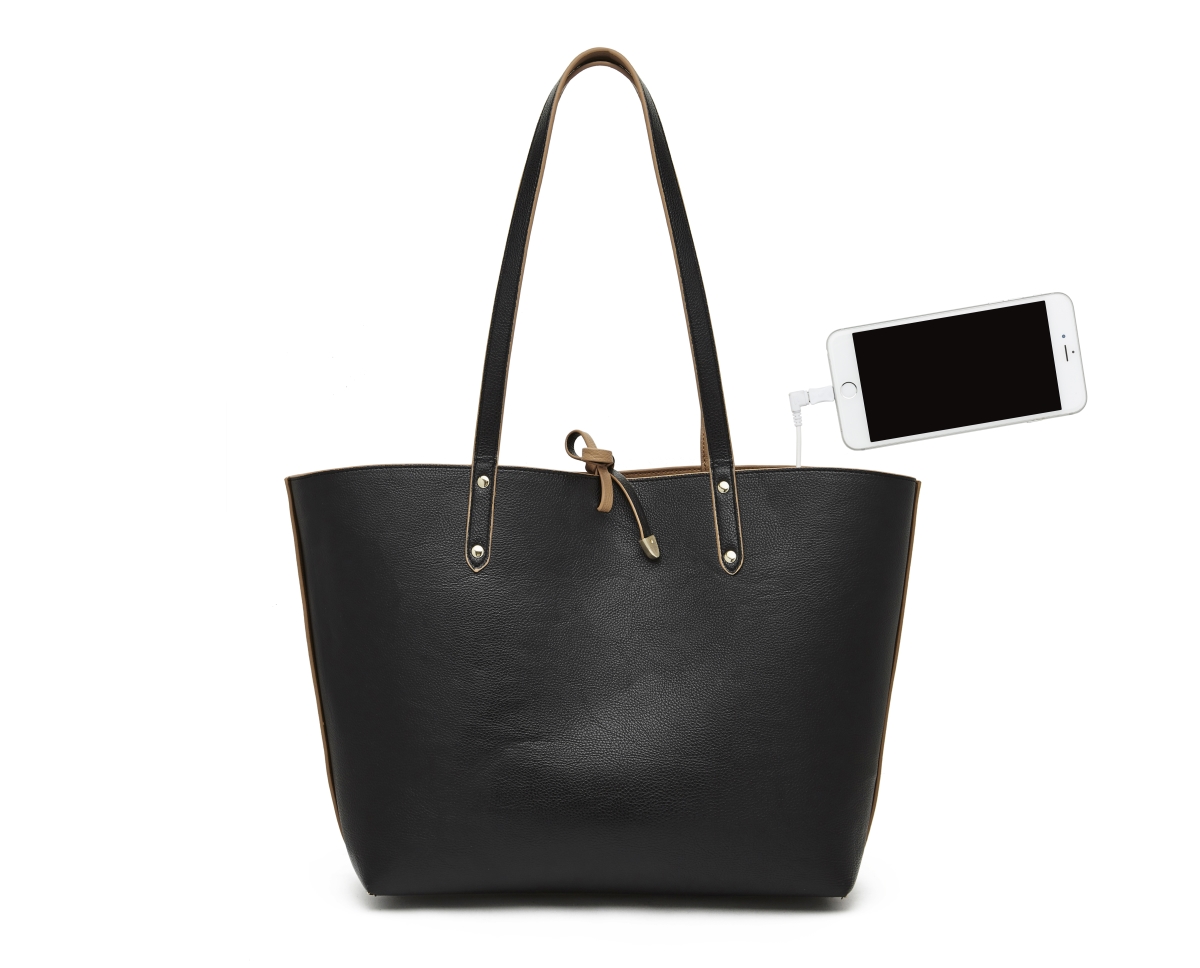 Mp482 Leather Reversible Tote, Black