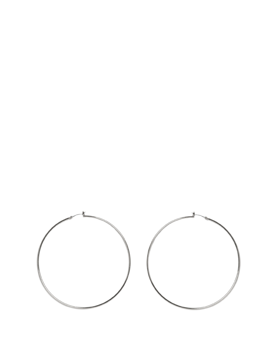 Vj-400178 75 Mm Silvertone Thin Hoop Earrings